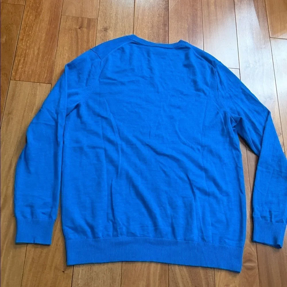 Banana Republic Men's Bright Blue V-Neck Extra Fine Merino‎ Wool Sweater Size XL